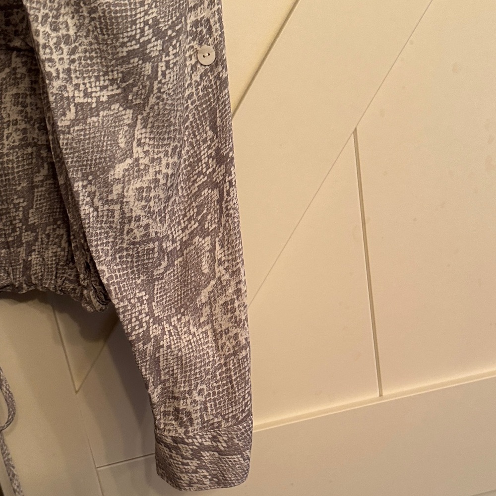 Gray Snake Print Button-Up Blouse - image 4